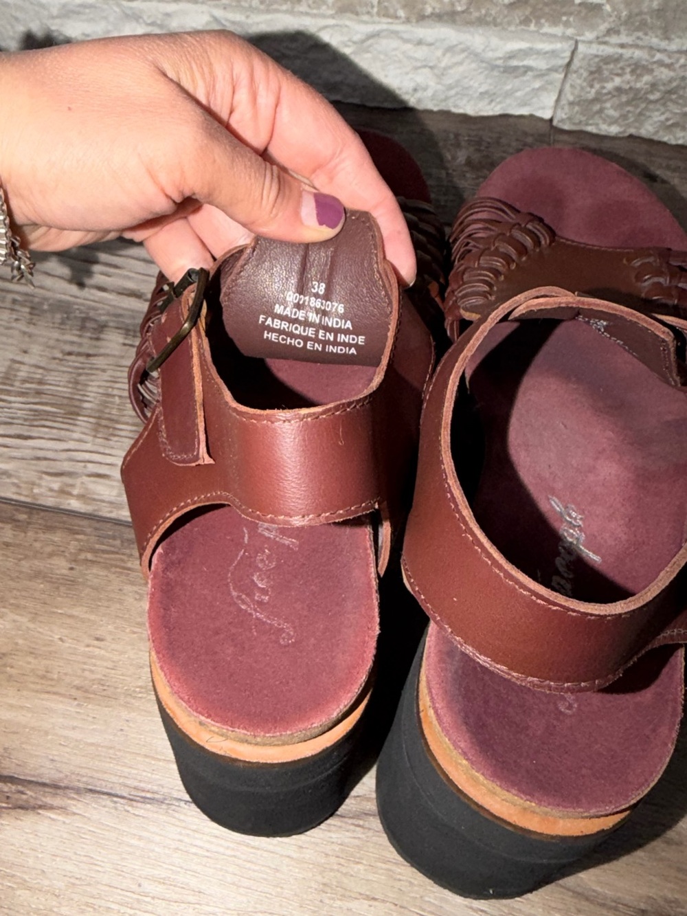 Free People Ava Platform Sandal Burgundy Huarache Weaved Leather 38 - Picture 6 of 8